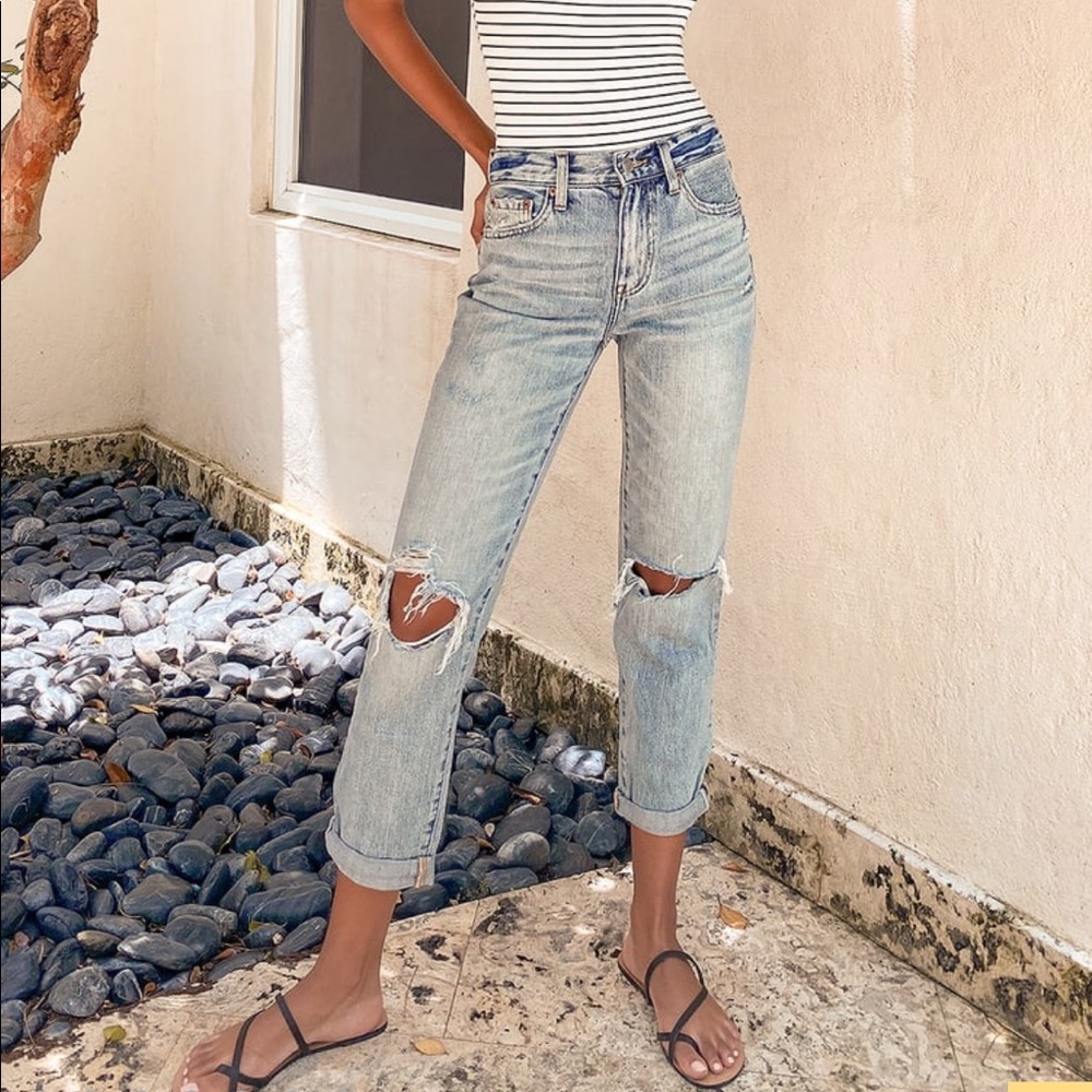 pistola Light Wash High Rise Distressed Straight Jeans